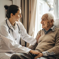 young female doctor examining and older patient