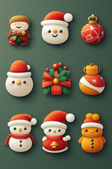 Wall Mural - set of christmas icons with cute characters