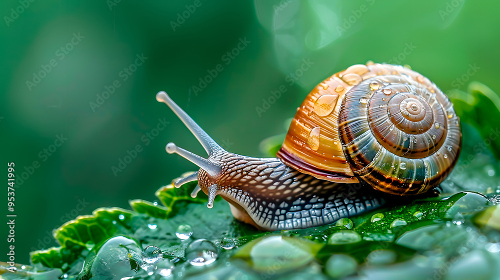 Macro photography of a snail on dew-covered leaf – nature's intricate ...