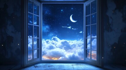 Night Sky View Through an Open Window