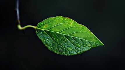 Poster - Green Leaf with Water Droplets