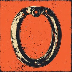 Wall Mural - Grunge Style Rusty Metal Ring on Orange Background