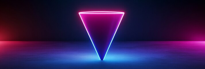 Wall Mural - A vibrant neon cone with a glowing outline stands out against a dark background. The cone's shape symbolizes strength, direction, and focus. The neon lights, representing energy and dynamism, enhance 