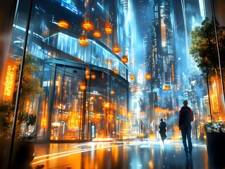 Canvas Print - Futuristic Cityscape at Night.