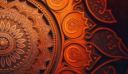 Intricate handcrafted wall art featuring detailed patterns and motifs in a warm color palette, showcasing traditional craftsmanship