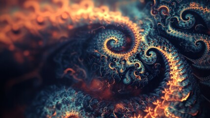 Poster - Abstract Fractal Pattern with Spirals and Glowing Edges