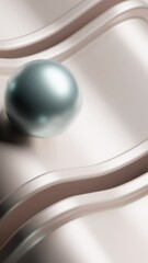 Fototapete - Abstract metal beige curving road with jumping balls. Design. Moving 3D spheres and stripes.