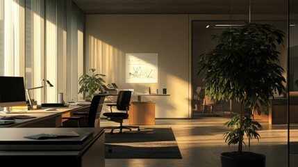 Poster - Modern Office Interior with Natural Light and a Plant