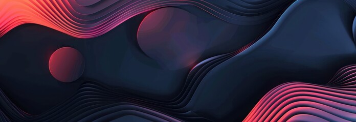 Canvas Print - Abstract 3D Background with Wavy Lines and Red Glow