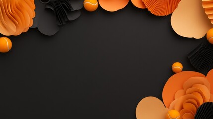 Canvas Print - An orange and black Halloween-themed background with paper decorations including circles, fans, and tennis balls. Perfect for spooky season crafts and designs.