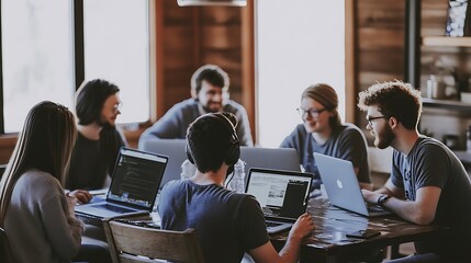 group of people working on laptops in a cozy setting