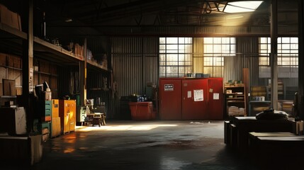 Aufkleber - Sunlight Streaming Through Windows in a Dusty Warehouse