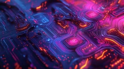 Poster - Abstract Circuit Board with Glowing Lines and Spots