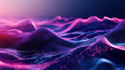 Wall Mural - Abstract digital landscape with pink and blue glowing particles