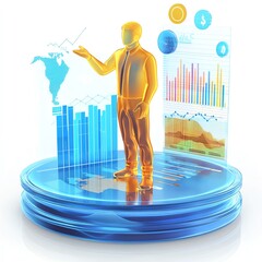 Wall Mural - 47. Predictive sales analysis, person forecasting with data charts, 3D illustration