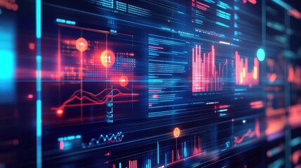Poster - A digital dashboard with various graphs and charts representing business analytics on a high-tech background.