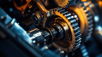 Poster - Close-up of Interlocking Gears in a Mechanical System