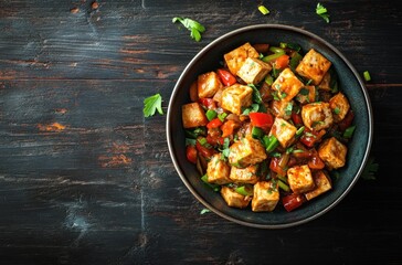 Canvas Print - Tofu Stir-Fry with Vegetables in a Bowl