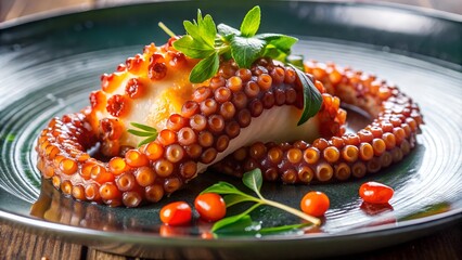 Wall Mural - octopus in a plate with red caviar