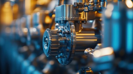 Poster - Close-up of a Shiny Metallic Industrial Gear System