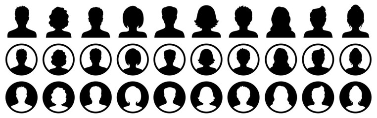Man and woman head icon silhouette. Avatar icons set. Profile sign. Male and female avatar profile sign, face silhouette