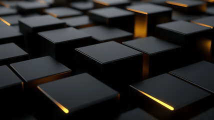 with a dark geometric backdrop, enriched with gold and black squares and rectangles, a statemen