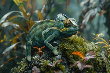 Wall Mural - Chameleon in a Lush Green Jungle