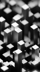 Fototapete - Abstract rectangular vertical 3D blocks moving up and down. Design. Randomly jumping cubic shapes.