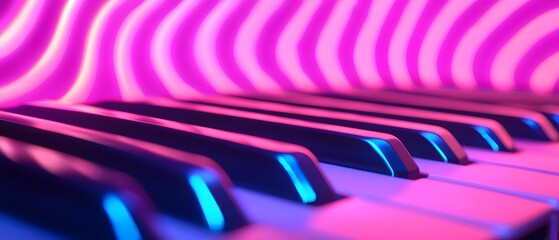 Pink and Blue Neon Lights on Piano Keys