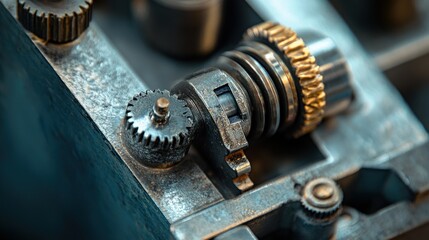 Poster - Close-up of a Machine's Interlocking Gears and Components