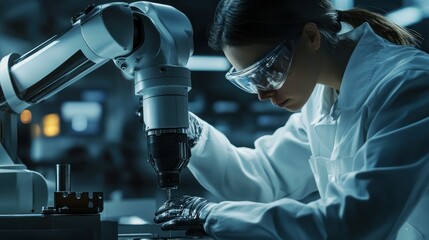Poster - Female Technician Working with Industrial Robot Arm