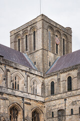 Close up details of Winchester Cathedral, famous medieval architecture