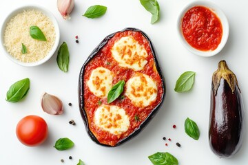 Baked eggplant stuffed with tomato sauce and mozzarella cheese