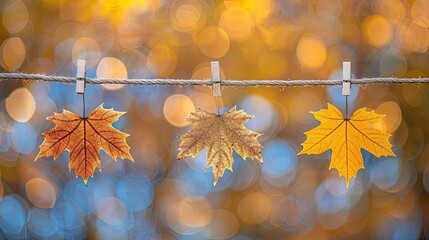 Sticker - Three leaves on a clothesline