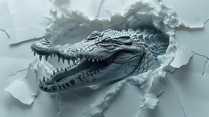 Poster - Alligator Breaking Through White Surface