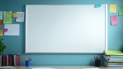 A white board with colorful notes on it