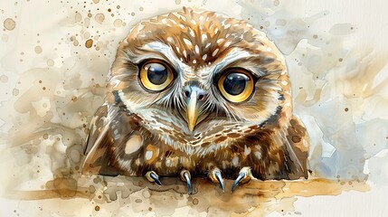 Wall Mural - A Watercolor Owl Portrait