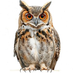 Poster - A Detailed Watercolor Illustration of a Majestic Great Horned Owl