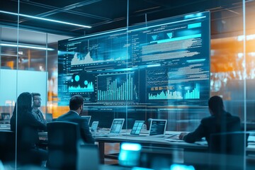 Poster - A Business Analytics Meeting in a modern office space fosters collaboration, innovation, and effective communication among leaders and teams, boosting productivity and overall efficiency