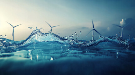 A splash of water with a windmill in the background