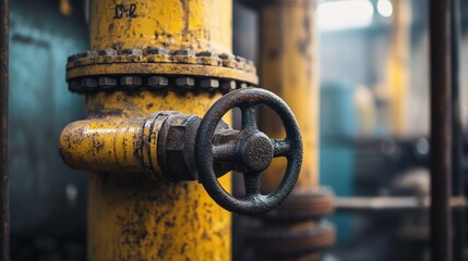 Poster - Close-up of a Rusty Industrial Valve with a Wheel Handle