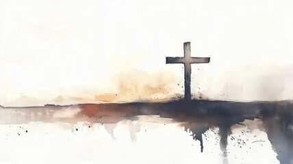 watercolor illustration of jesus with a simple cross in the background