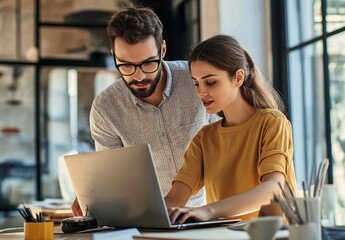 Poster - In a modern, creatively designed office, a dynamic business meeting fosters productive discussions among employees, entrepreneurs, and leaders, enhancing innovative brainstorming and planning