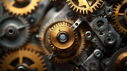 Poster - Close-up of Interlocking Gears in a Complex Mechanism