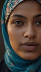 Wall Mural - A thoughtful Muslim woman in a hijab participating in an interfaith dialogue, highlighting diversity and inclusion.