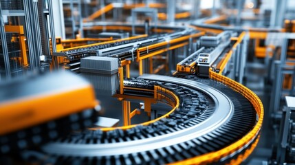 Poster - Industrial Conveyor Belt System with Yellow Accents