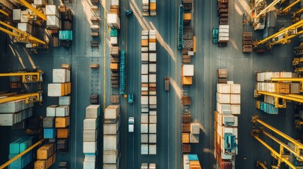 Poster - Aerial View of Cargo Containers and Cranes at a Shipping Port