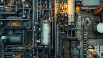 Poster - Aerial View of Industrial Complex with Interconnected Pipes and Tanks