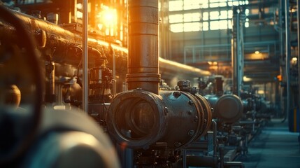 Poster - Close-up of Industrial Piping and Machinery in a Factory Setting