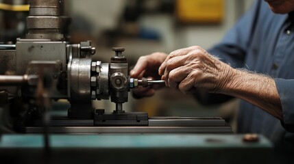 Poster - Close-up of Elderly Hands Adjusting a Machine Component